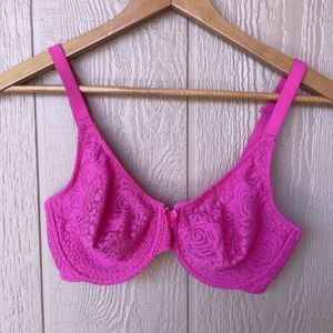 Wacoal 34D Bra Pink Halo Lace Underwire Unlined Seamless 851205 Convertible
